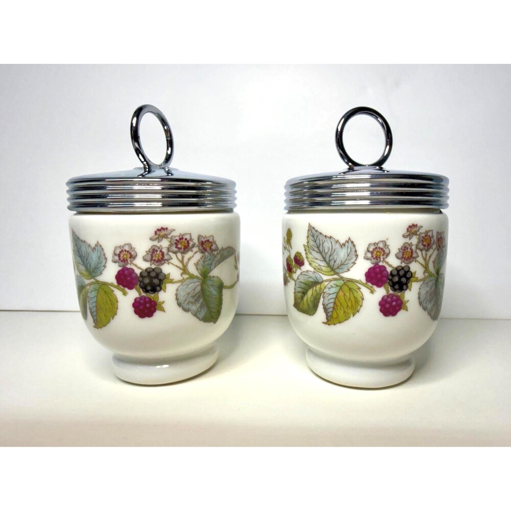 Royal Worcester Woodland Egg Coddlers Pair | English Porcelain Blackberry Floral